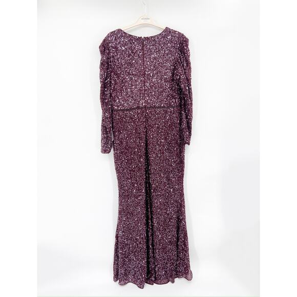 Mac Duggal Mahogany Long Sleeve Sequin V-Neck Trumpet Formal Gown Size 16 - Picture 7 of 7